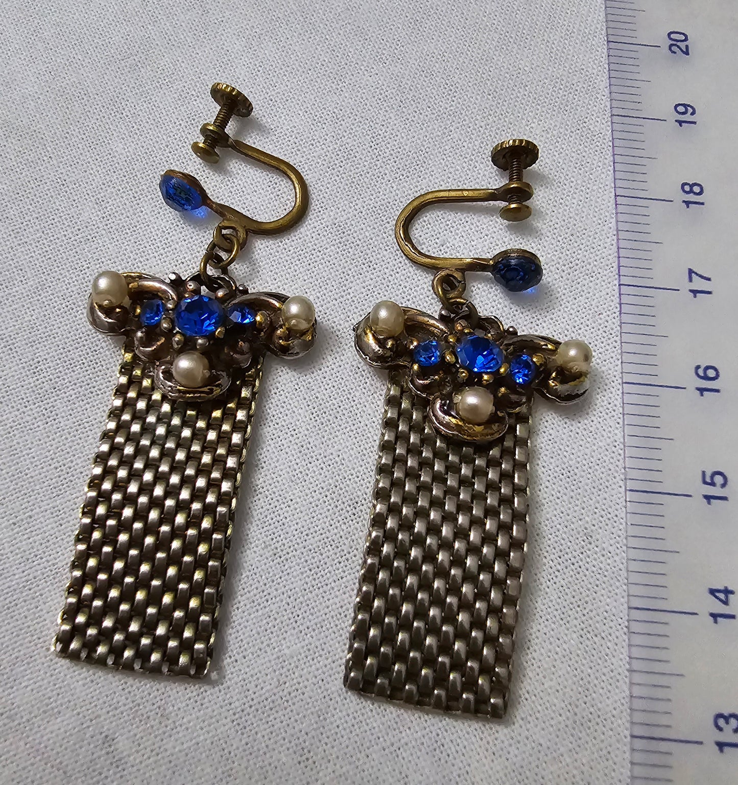 Georgian style earrings with faux pearls and blue crystals