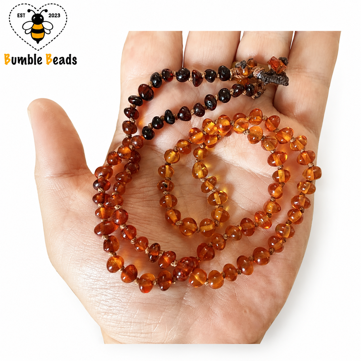 Vintage Long Honey and Cognac Amber Bead Necklace – Hand Knotted