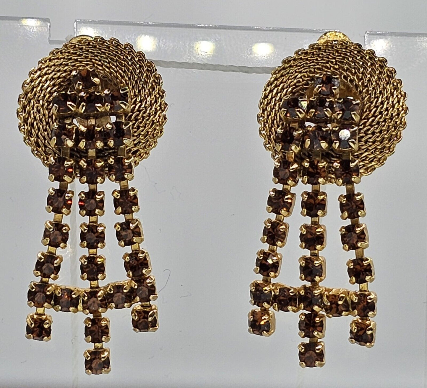 1950's Glamour Gold And Amber Clip Earrings