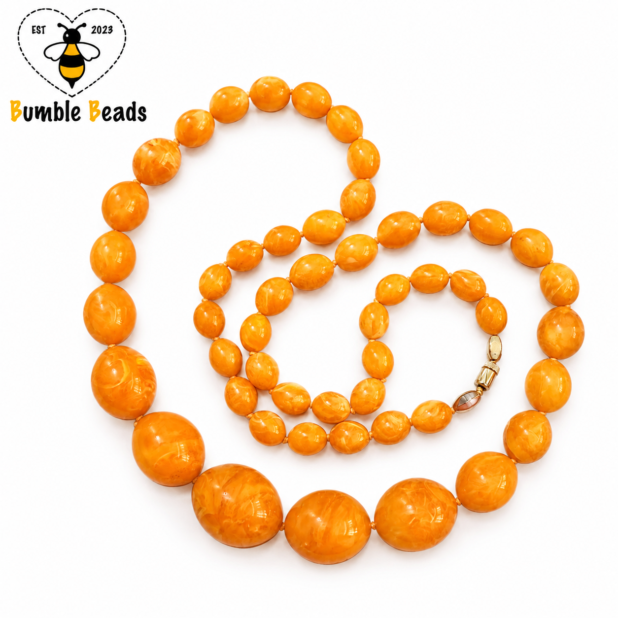 Vintage Natural Egg Yolk Butterscotch Amber long Graduated Necklace – 68g, 33”, 12–30mm