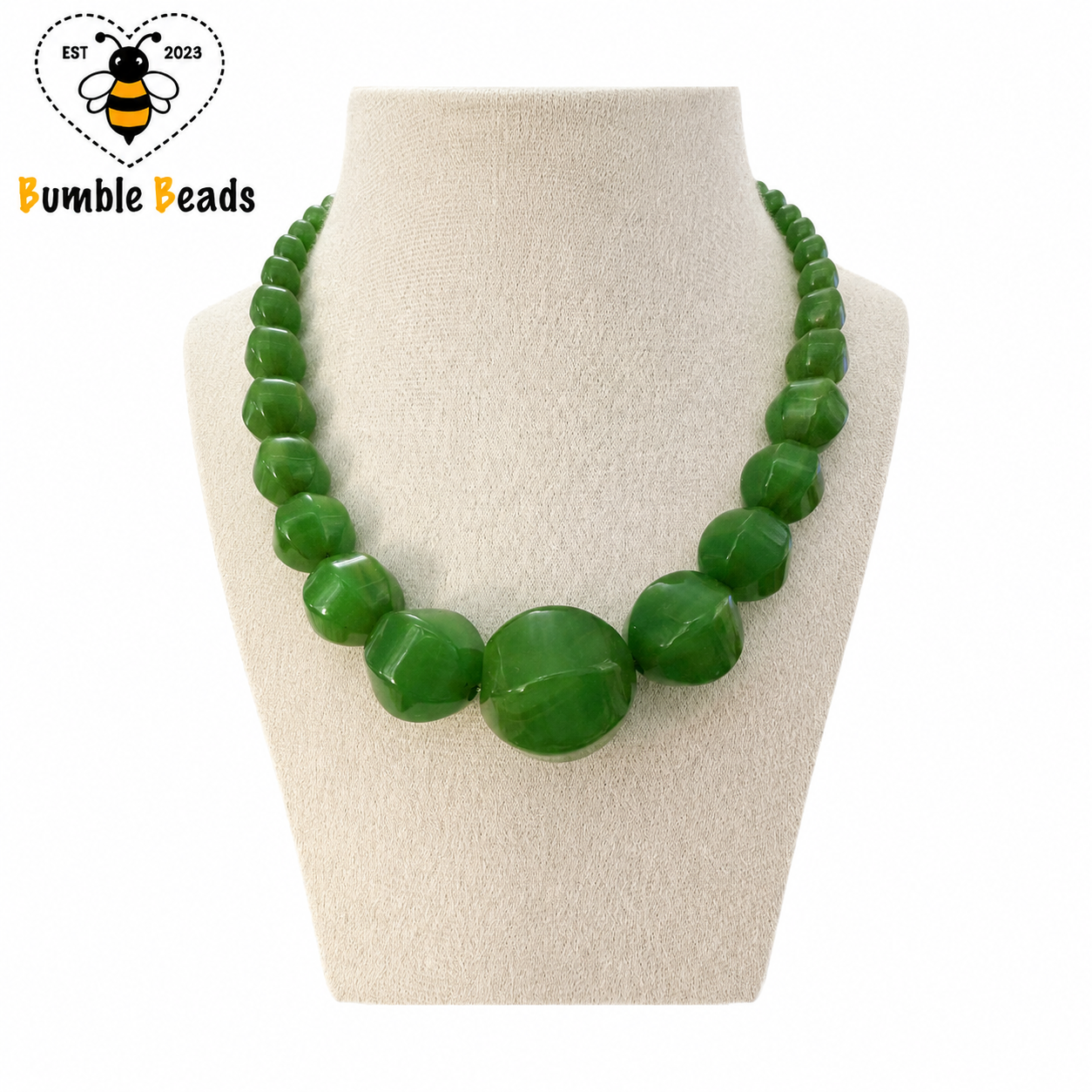 Early Vintage Green Lucite Graduated Necklace & Matching Earrings Set