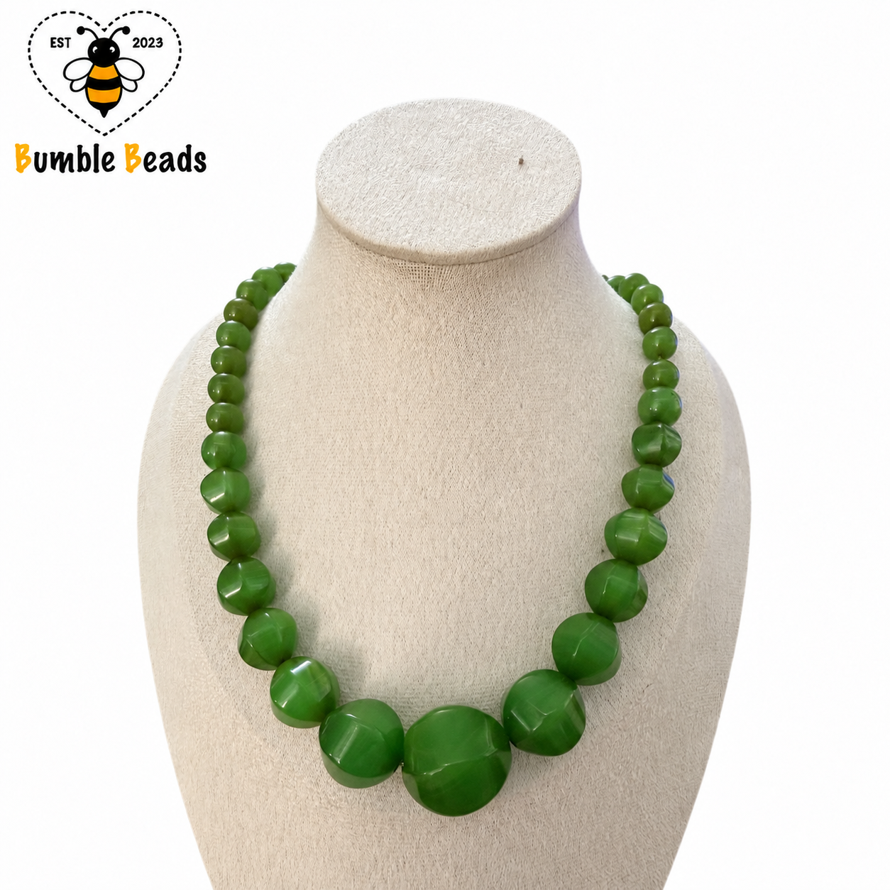Early Vintage Green Lucite Graduated Necklace & Matching Earrings Set