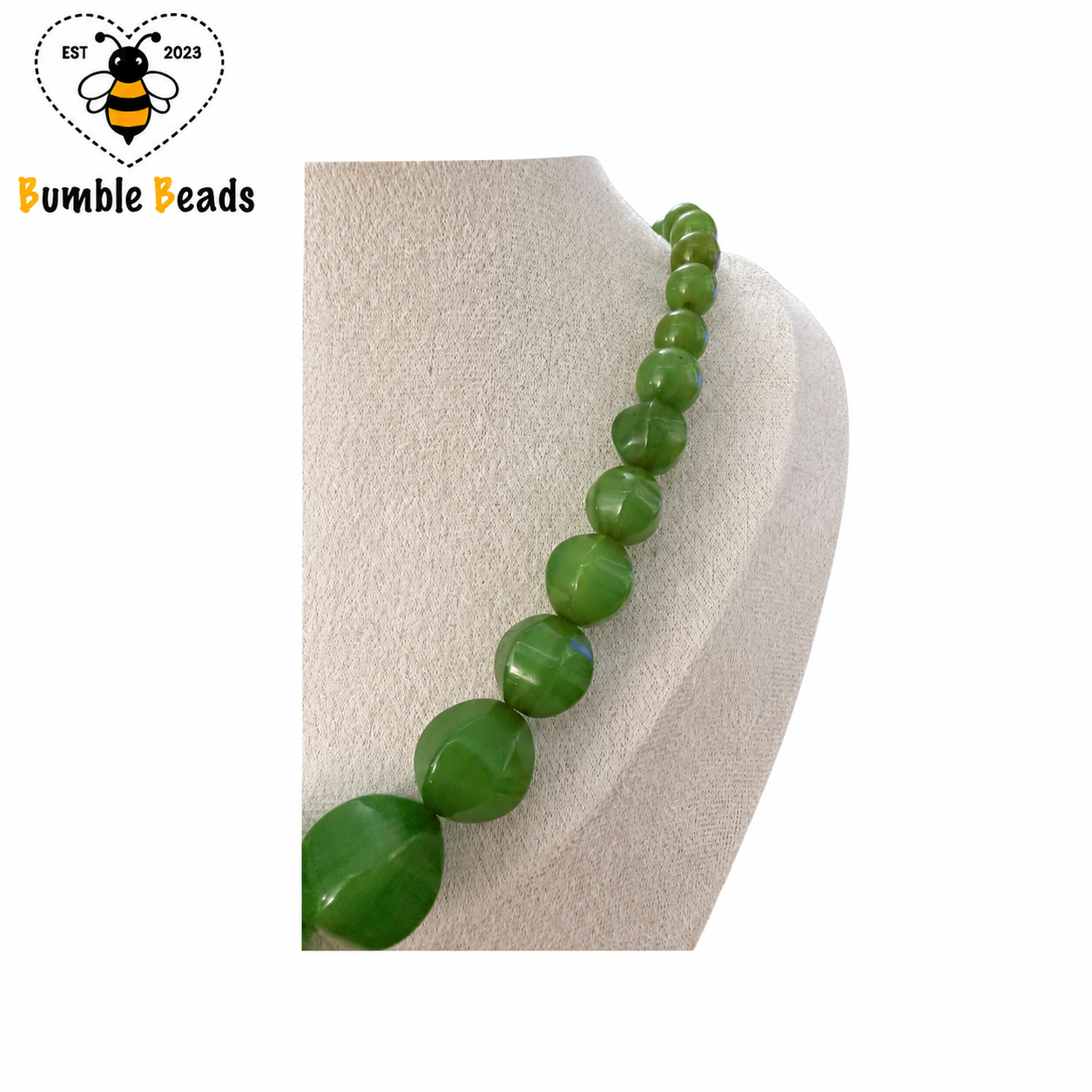 Early Vintage Green Lucite Graduated Necklace & Matching Earrings Set