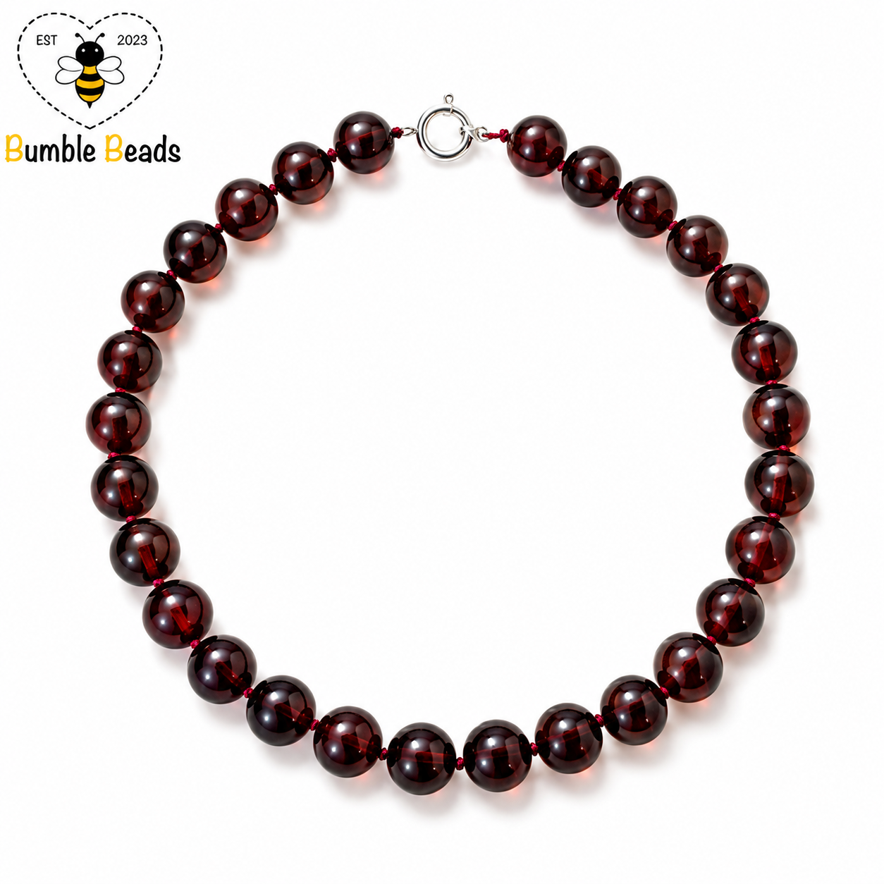 Vintage Deep Red Amber Bead Necklace with Insect Inclusion