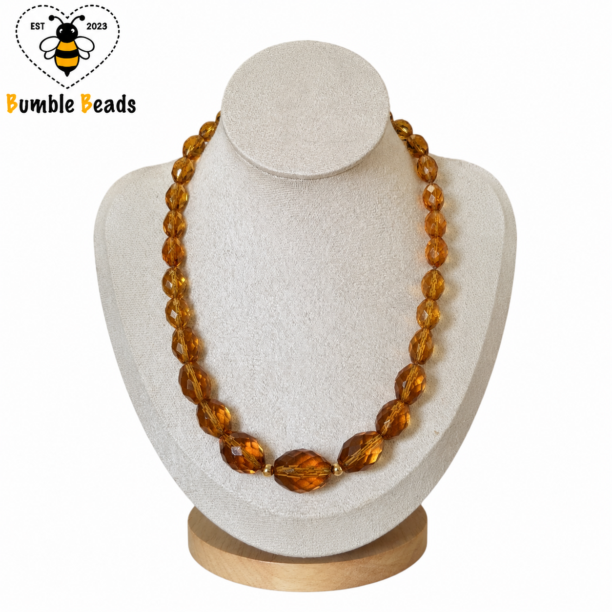 Vintage Graduated Honey Amber Faceted Crystal Bead Necklace