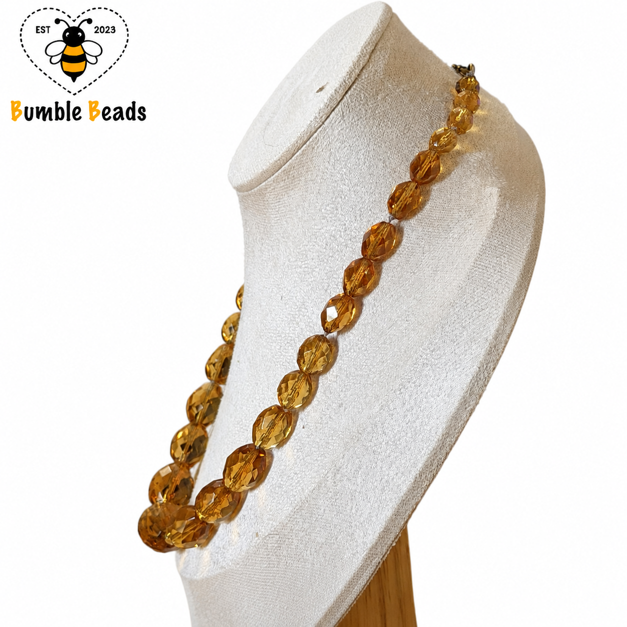 Vintage Graduated Honey Amber Faceted Crystal Bead Necklace