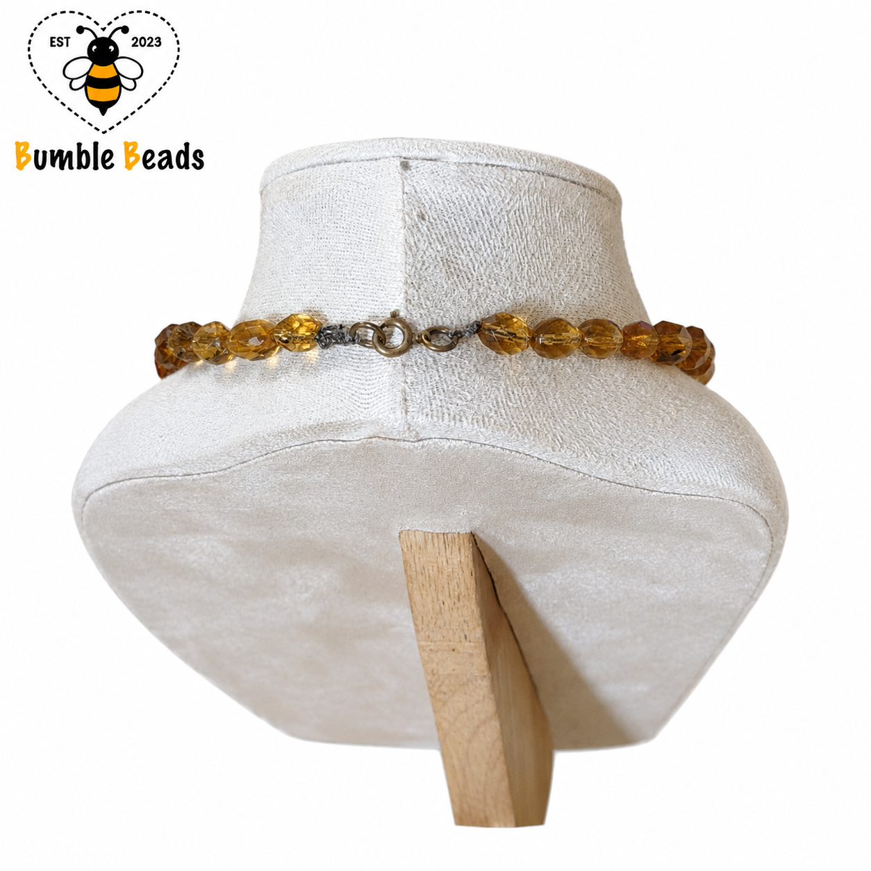 Vintage Graduated Honey Amber Faceted Crystal Bead Necklace