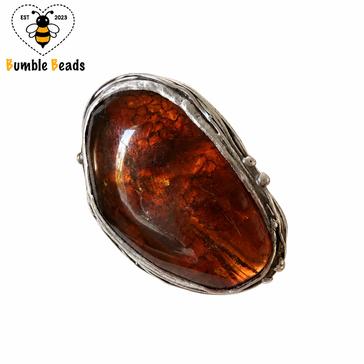 Vintage Baltic Amber & White Metal Art Nouveau Style Brooch