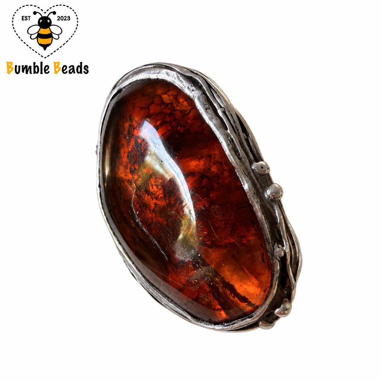 Vintage Baltic Amber & White Metal Art Nouveau Style Brooch
